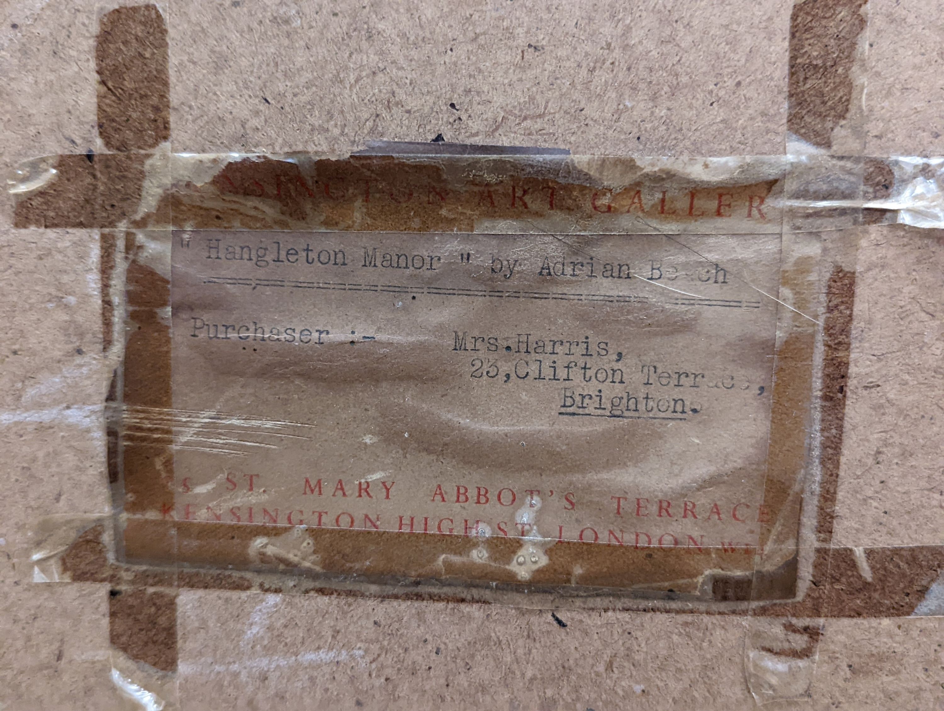 Adrian Beach (20th century), ink and wash, Hangleton Manor, signed and dated '49, label verso, 34 x 49cm